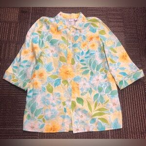 Saks Fifth Avenue Real Clothes 100% Linen Button Up Floral Printed Top Shirt 10